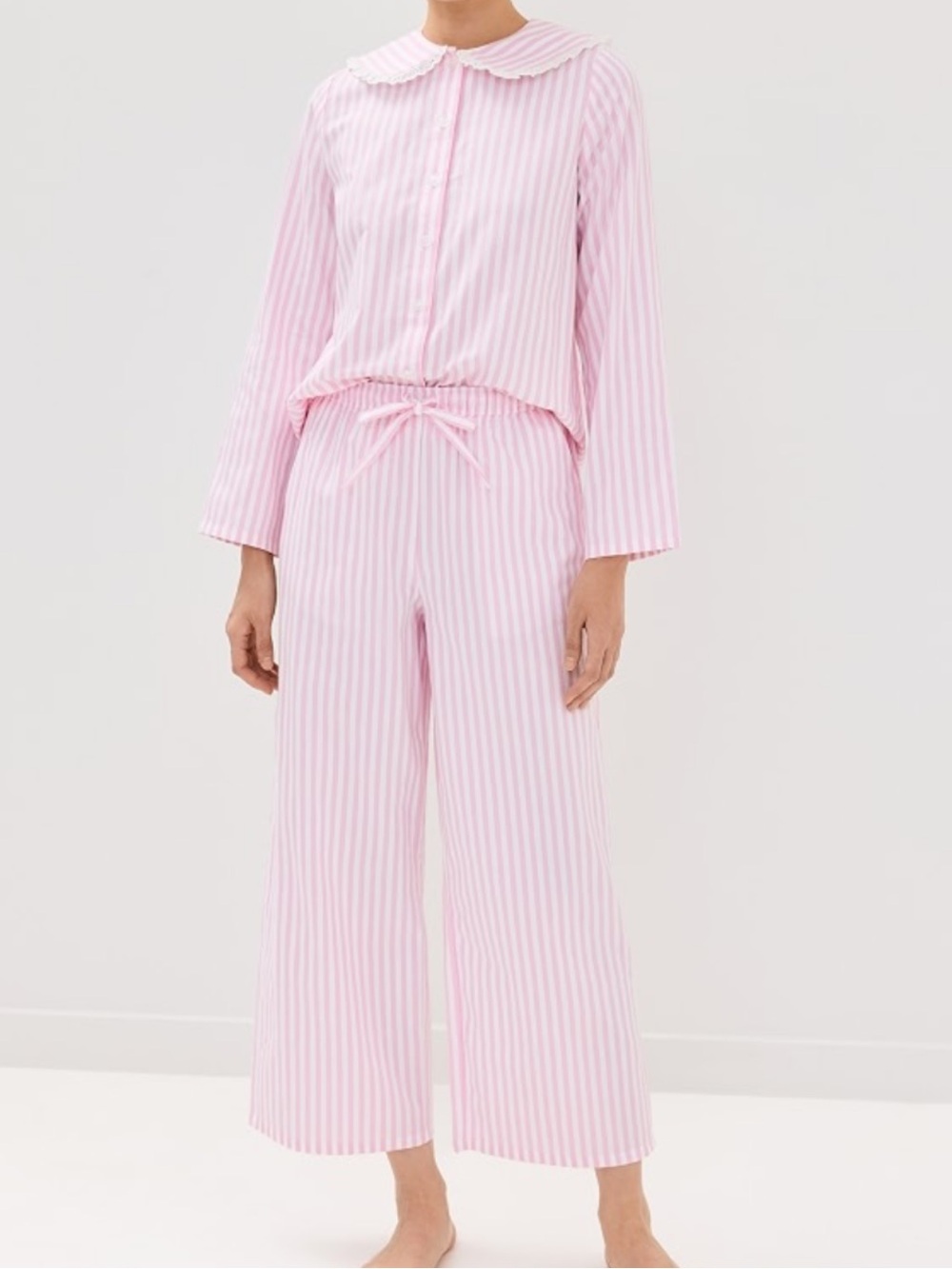 Hill House Pink Stripe Lace-Collar Women’s Pajama Set - Picture 1 of 5